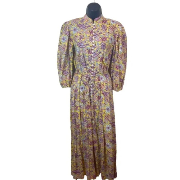 Mille Resort & Travel Midi Dress in Birds of Paradise Yellow Floral size small - Picture 3 of 13